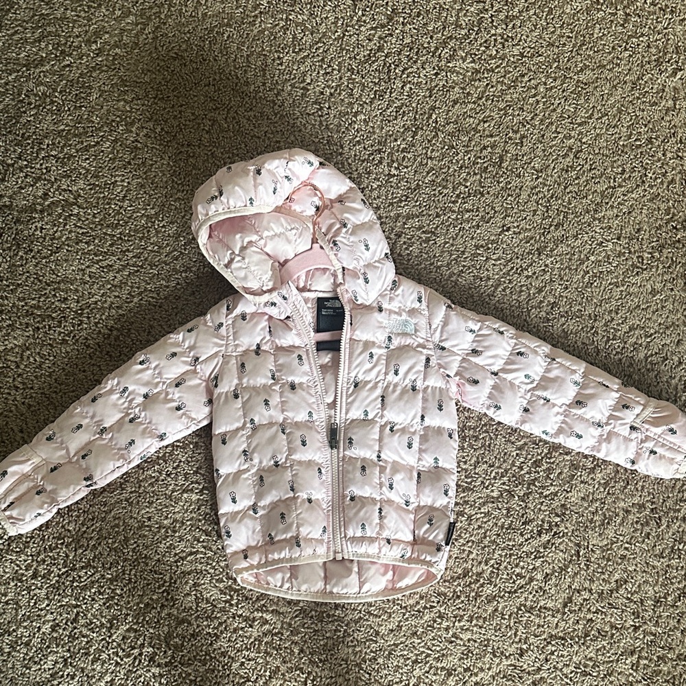North face floral Pink Puffer Jacket with Hood